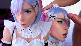 Kawaii maid Cosplay fucks deepthroat the boss’s cock until he cums in her mouth