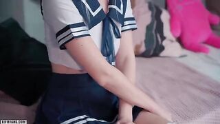 Kawaii schoolgirl gets creampied and receives a facial