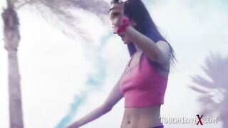 Skinny brunette Eliza Ibarra gets manhandled by Karl Toughlove