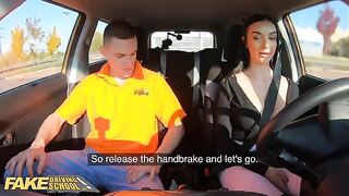 Fake Driving School Instructor Cheats with Hot Student Lady Gang in a Car