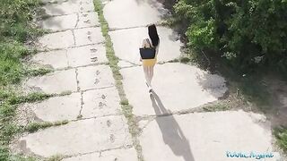 A pervert guy spies on a hot babe taking a piss with his drone, then fucks her