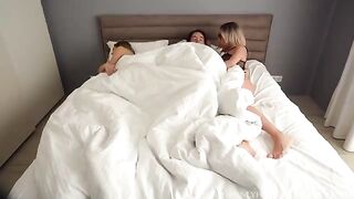 Girl seduced by her step mom and her boyfriend to fuck all three of them