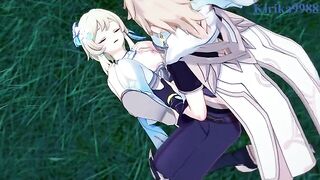Aether fucks hot Lumine in the meadow in this Genshin hentai