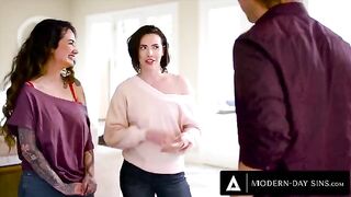 Casey Calvert and Arabelle Raphael share boyfriend's huge dick in a threesome