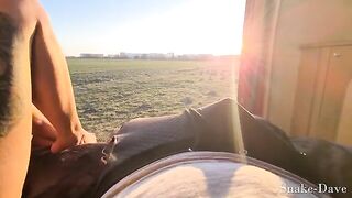 A couple is having fun in the camper on the open road