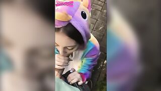 A girl ran away, met a guy, and they had a quick outdoor encounter
