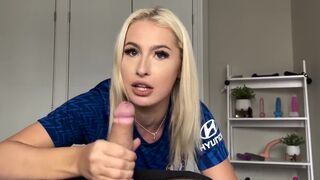 Short blonde girl rewarded with sex after winning a trophy