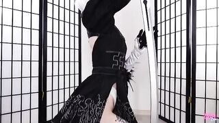 The 2B android from Nier Automata is being examined in a sensual way