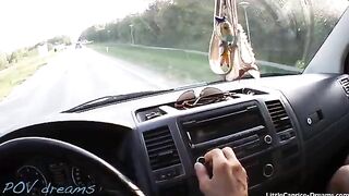 The cute hitchhiker Little Caprice was picked up and fucked on the car