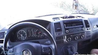 The cute hitchhiker Little Caprice was picked up and fucked on the car