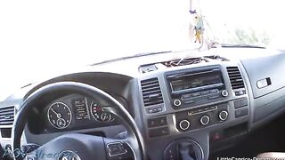 The cute hitchhiker Little Caprice was picked up and fucked on the car
