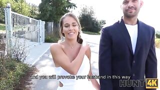 The husband cums to Eveline Dellai while her husband watches