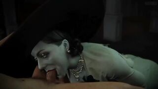 The Lady Dimitrescu sucking cock in an animated Overwatch scene
