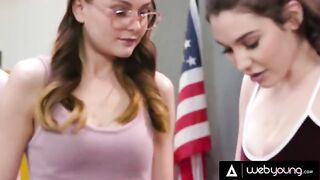 Two young babes fuck each other and masturbate in detention