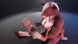 Furry cow breasts the ranger in a wild scene