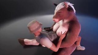 Furry cow breasts the ranger in a wild scene