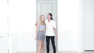 Skinny blonde Madison Summers fucked hard in the kitchen, passionate action