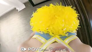 Cute cheerleader fucks her boyfriend and swallows his cum in POV style