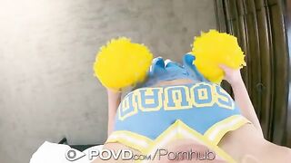 Cute cheerleader fucks her boyfriend and swallows his cum in POV style
