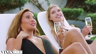 Cute girls Agatha, Freya, and Lika enjoy a passionate foursome on a dream trip
