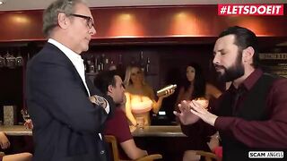 Two big tits sluts getting fucked by their pervert boss in a threesome