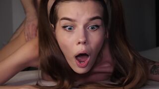 Petite teen with a big ass gets her hole gapped by a huge cock in intense anal action