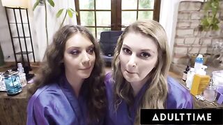 You're watching two sexy hair stylists having fun with a client in POV style