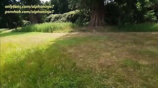 A man has a big facial after risky sex with a woman in the forest