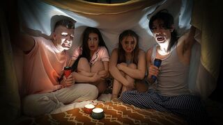 The guys told a scary story to Penelope and Aubrey, then they got intimate