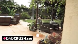 Fit teen lets pervert stepdad finger and fuck her by pool