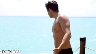 Petite brunette Gianna Dior stuck on a desert island, gets intimate