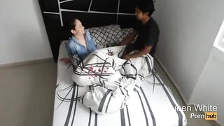 She entered the room of her friends to have fun