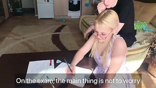 A shy student couldn’t resist her math tutor and gave him a blowjob