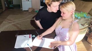 A shy student couldn’t resist her math tutor and gave him a blowjob