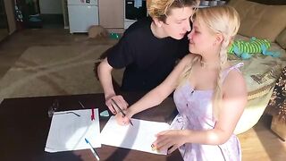 A shy student couldn’t resist her math tutor and gave him a blowjob