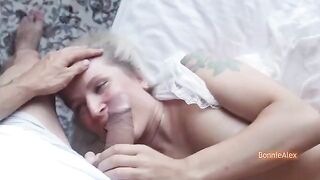 The couple has a sensual sex on the bed with a happy ending