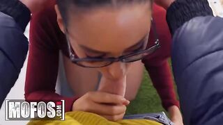 Nerdy Jordi fucks petite chick Andreina DeLuxe for money in steamy MOFOS scene