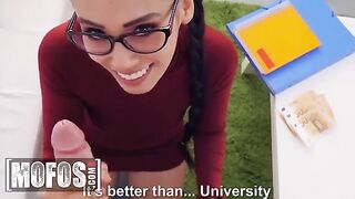 Nerdy Jordi fucks petite chick Andreina DeLuxe for money in steamy MOFOS scene