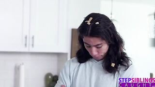 The guy is fucking with the sexy step sister Kyler Quinn in the kitchen