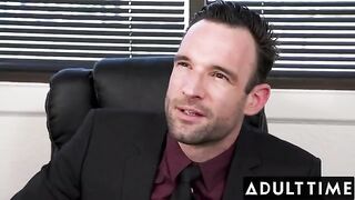 April Olsen gets fucked by her boss in his office, showcasing her intense performances
