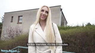 Public Agent offers cash for a photo session to a blonde MILF