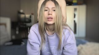The cute girl showed her body to her boyfriend and he finished with pleasure
