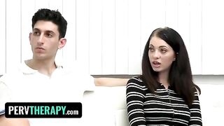 A doctor with a stunning MILF figure helps her stepchildren to explore their sexuality