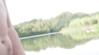 Babe caught a guy masturbating his cock on the nude beach and sucked it