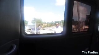 Queen Rogue rides the big dick of a lucky fan on a bus full of excitement