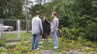 A man roughly fucked a girl in the village, reaching an intense climax
