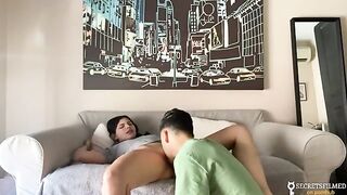 My stepsister and I woke up home alone, so we fucked in the living room