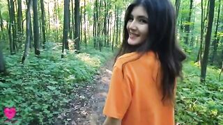 The hungry girl got sperm from the guy in the forest