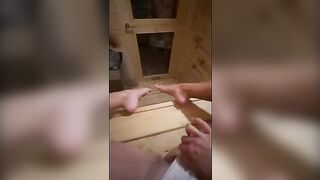 The guy masturbates in sauna and I fucked him hard