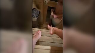 The guy masturbates in sauna and I fucked him hard